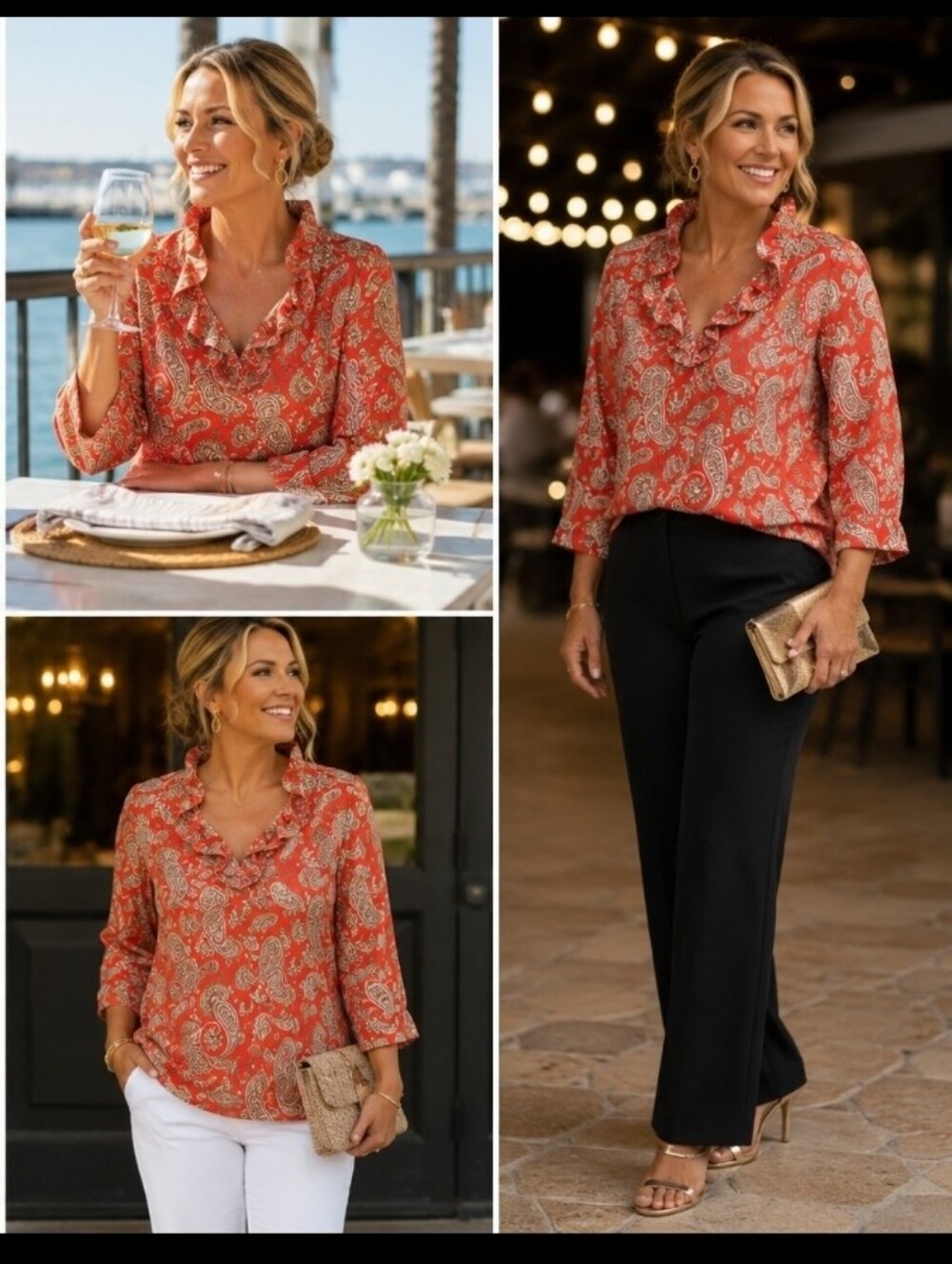 Gretchen Scott Designs Paisley Ruffle-Neck Top